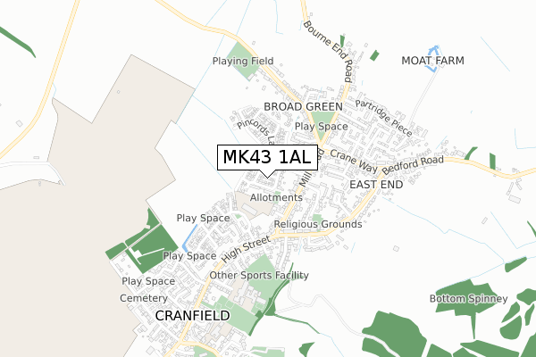 MK43 1AL map - small scale - OS Open Zoomstack (Ordnance Survey)