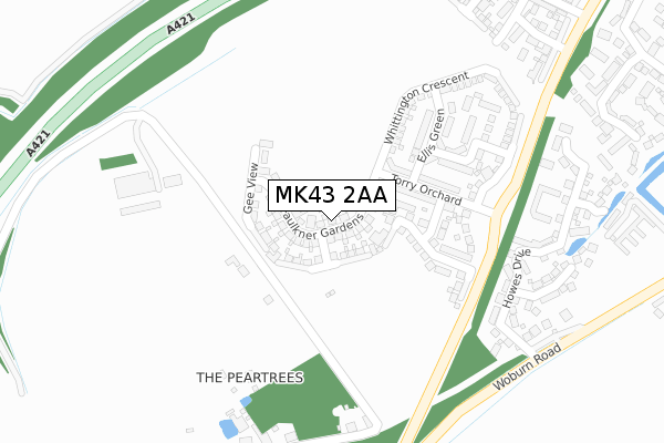 MK43 2AA map - large scale - OS Open Zoomstack (Ordnance Survey)