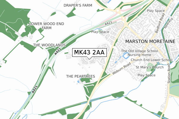 MK43 2AA map - small scale - OS Open Zoomstack (Ordnance Survey)