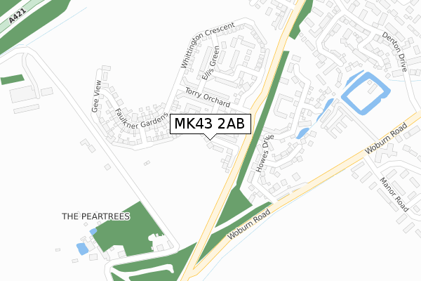 MK43 2AB map - large scale - OS Open Zoomstack (Ordnance Survey)