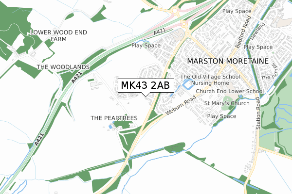 MK43 2AB map - small scale - OS Open Zoomstack (Ordnance Survey)