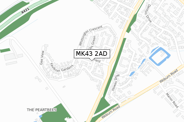 MK43 2AD map - large scale - OS Open Zoomstack (Ordnance Survey)