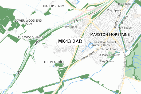 MK43 2AD map - small scale - OS Open Zoomstack (Ordnance Survey)