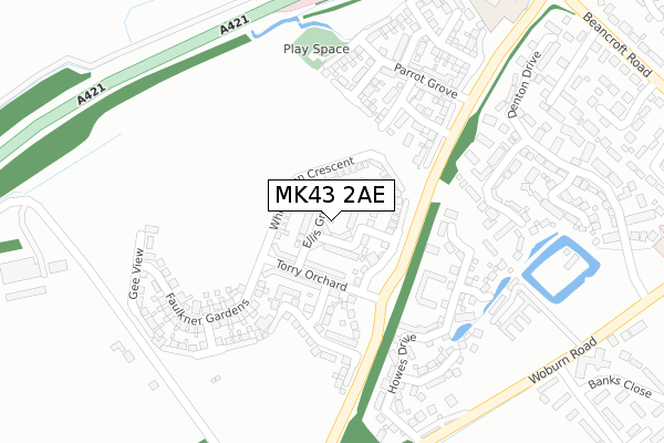 MK43 2AE map - large scale - OS Open Zoomstack (Ordnance Survey)