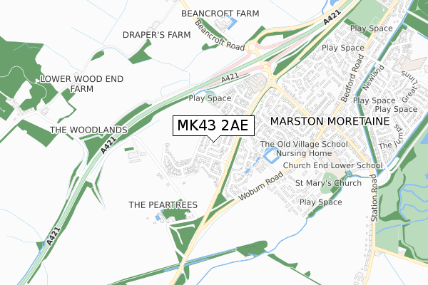 MK43 2AE map - small scale - OS Open Zoomstack (Ordnance Survey)