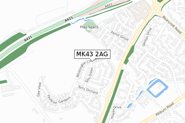 MK43 2AG map - large scale - OS Open Zoomstack (Ordnance Survey)