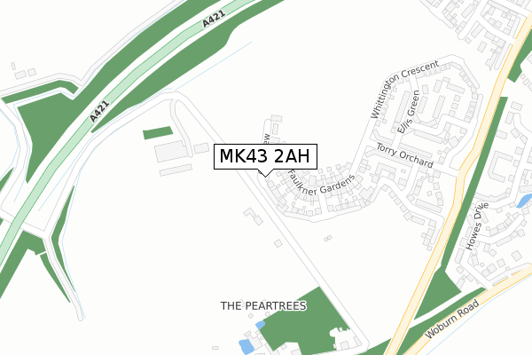 MK43 2AH map - large scale - OS Open Zoomstack (Ordnance Survey)