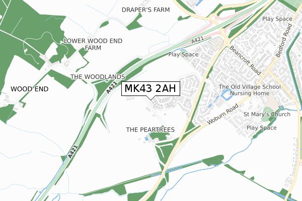 MK43 2AH map - small scale - OS Open Zoomstack (Ordnance Survey)