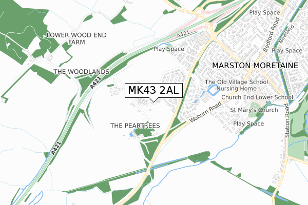 MK43 2AL map - small scale - OS Open Zoomstack (Ordnance Survey)