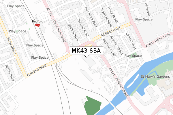 MK43 6BA map - large scale - OS Open Zoomstack (Ordnance Survey)