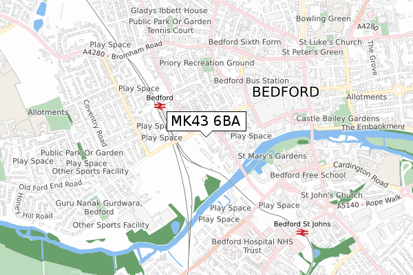 MK43 6BA map - small scale - OS Open Zoomstack (Ordnance Survey)