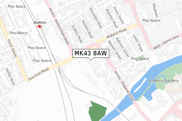 MK43 8AW map - large scale - OS Open Zoomstack (Ordnance Survey)