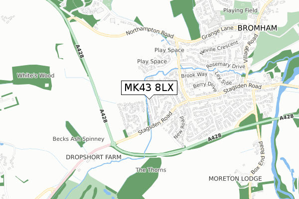 MK43 8LX map - small scale - OS Open Zoomstack (Ordnance Survey)