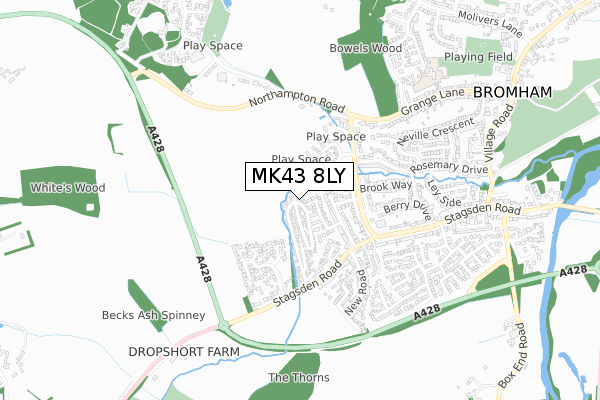 MK43 8LY map - small scale - OS Open Zoomstack (Ordnance Survey)