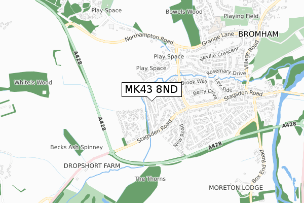 MK43 8ND map - small scale - OS Open Zoomstack (Ordnance Survey)