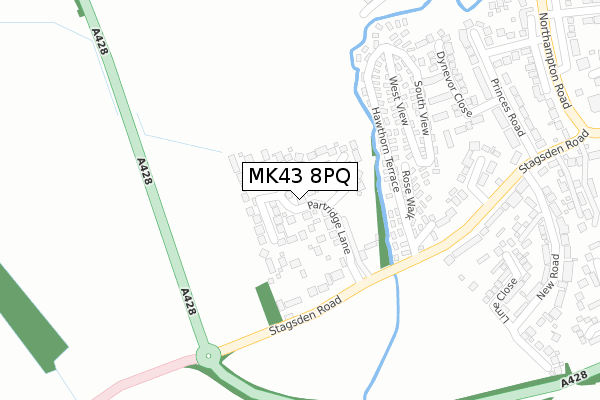 MK43 8PQ map - large scale - OS Open Zoomstack (Ordnance Survey)