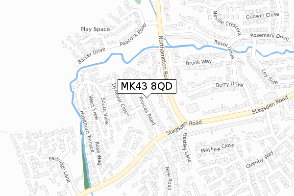 MK43 8QD map - large scale - OS Open Zoomstack (Ordnance Survey)