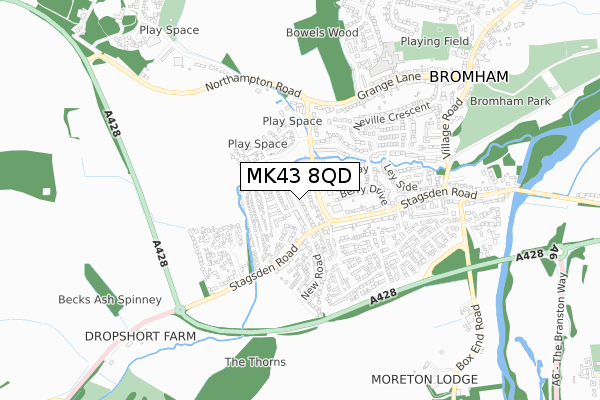 MK43 8QD map - small scale - OS Open Zoomstack (Ordnance Survey)