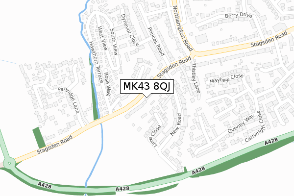 MK43 8QJ map - large scale - OS Open Zoomstack (Ordnance Survey)