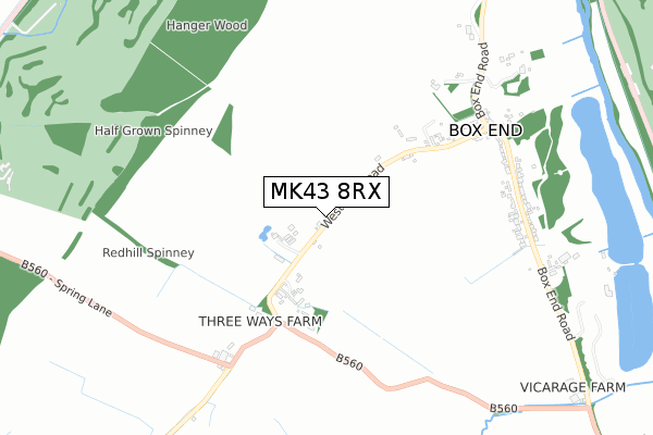 MK43 8RX map - small scale - OS Open Zoomstack (Ordnance Survey)