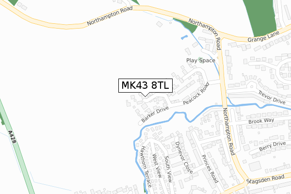 MK43 8TL map - large scale - OS Open Zoomstack (Ordnance Survey)