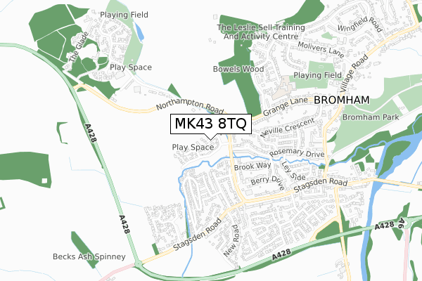 MK43 8TQ map - small scale - OS Open Zoomstack (Ordnance Survey)