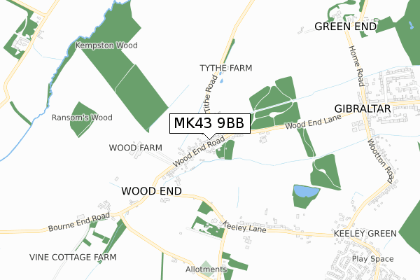 MK43 9BB map - small scale - OS Open Zoomstack (Ordnance Survey)