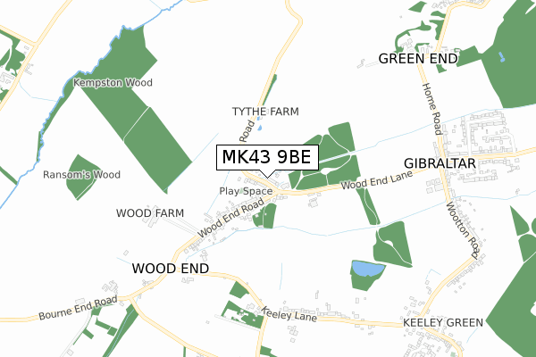 MK43 9BE map - small scale - OS Open Zoomstack (Ordnance Survey)