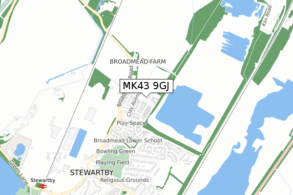 MK43 9GJ map - small scale - OS Open Zoomstack (Ordnance Survey)