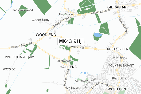 MK43 9HJ map - small scale - OS Open Zoomstack (Ordnance Survey)