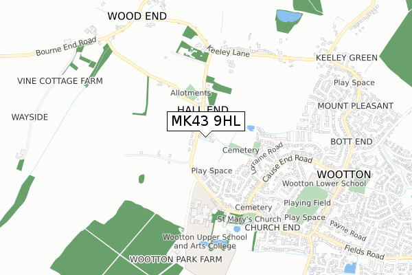 MK43 9HL map - small scale - OS Open Zoomstack (Ordnance Survey)