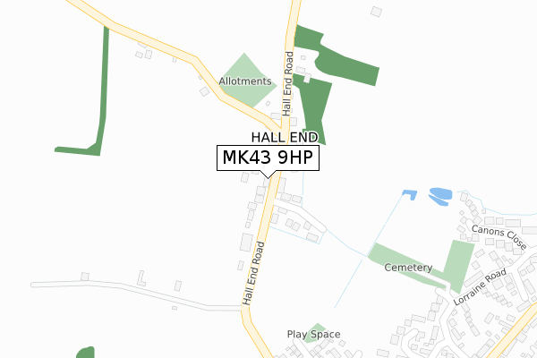 MK43 9HP map - large scale - OS Open Zoomstack (Ordnance Survey)