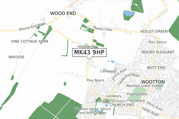 MK43 9HP map - small scale - OS Open Zoomstack (Ordnance Survey)