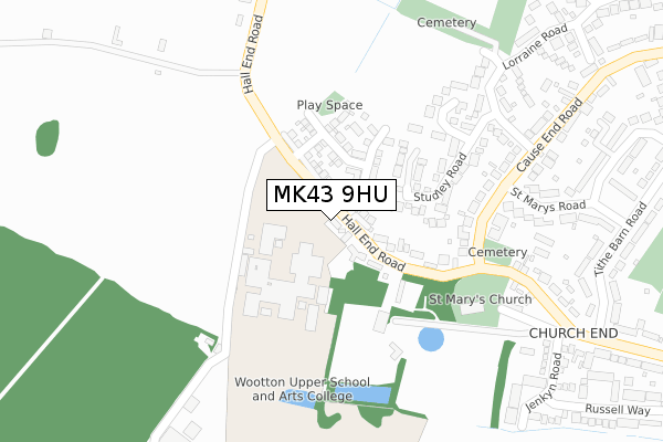 MK43 9HU map - large scale - OS Open Zoomstack (Ordnance Survey)