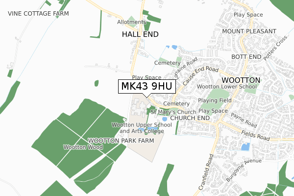 MK43 9HU map - small scale - OS Open Zoomstack (Ordnance Survey)