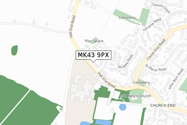 MK43 9PX map - large scale - OS Open Zoomstack (Ordnance Survey)