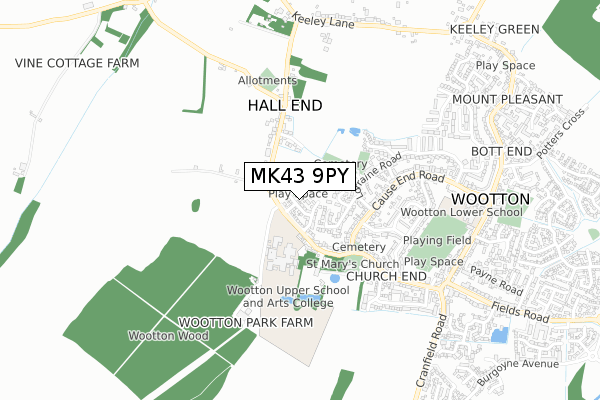 MK43 9PY map - small scale - OS Open Zoomstack (Ordnance Survey)