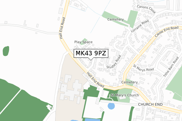 MK43 9PZ map - large scale - OS Open Zoomstack (Ordnance Survey)