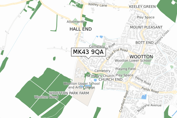 MK43 9QA map - small scale - OS Open Zoomstack (Ordnance Survey)