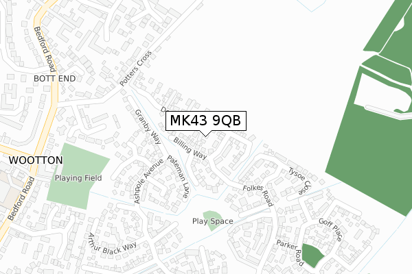 MK43 9QB map - large scale - OS Open Zoomstack (Ordnance Survey)