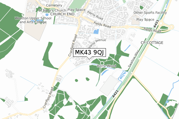 MK43 9QJ map - small scale - OS Open Zoomstack (Ordnance Survey)