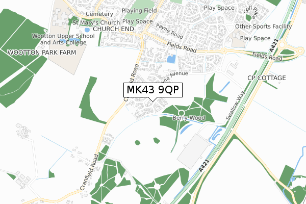 MK43 9QP map - small scale - OS Open Zoomstack (Ordnance Survey)