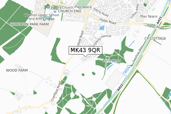 MK43 9QR map - small scale - OS Open Zoomstack (Ordnance Survey)