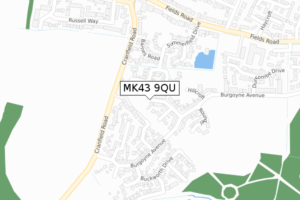 MK43 9QU map - large scale - OS Open Zoomstack (Ordnance Survey)