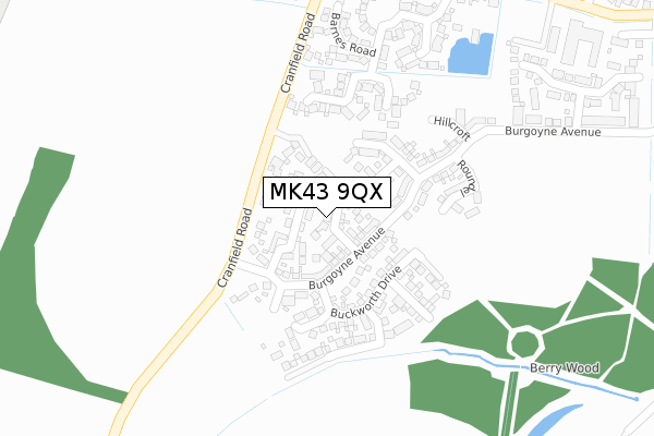 MK43 9QX map - large scale - OS Open Zoomstack (Ordnance Survey)