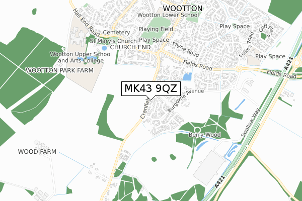 MK43 9QZ map - small scale - OS Open Zoomstack (Ordnance Survey)