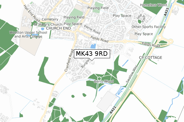 MK43 9RD map - small scale - OS Open Zoomstack (Ordnance Survey)