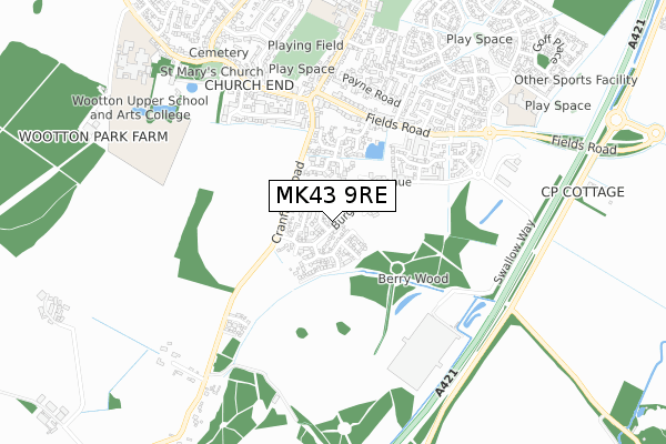 MK43 9RE map - small scale - OS Open Zoomstack (Ordnance Survey)