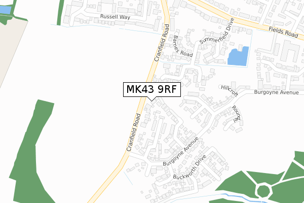 MK43 9RF map - large scale - OS Open Zoomstack (Ordnance Survey)