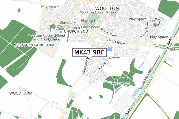 MK43 9RF map - small scale - OS Open Zoomstack (Ordnance Survey)